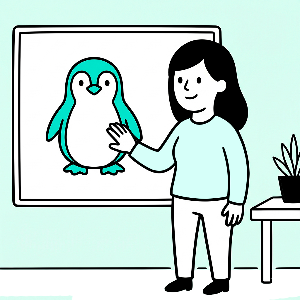 Mujer junto a un pingüino como representación de los algoritmos de Google