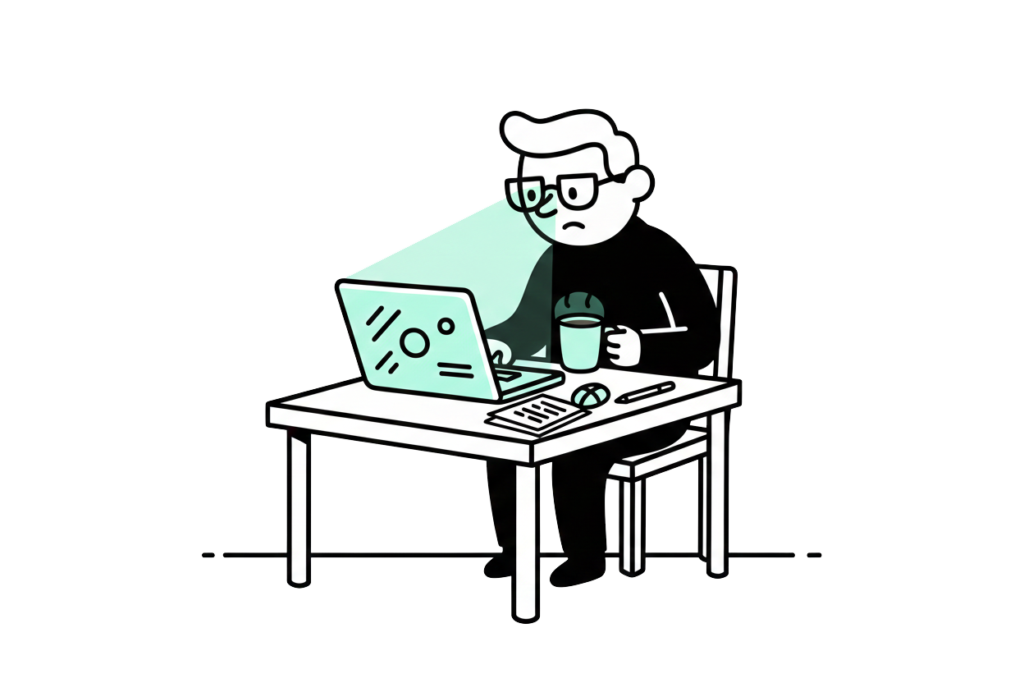 un hombre sentado trabajando y aplicando todo su conocimiento y experiencia a desarrollar un contenido de super calidad