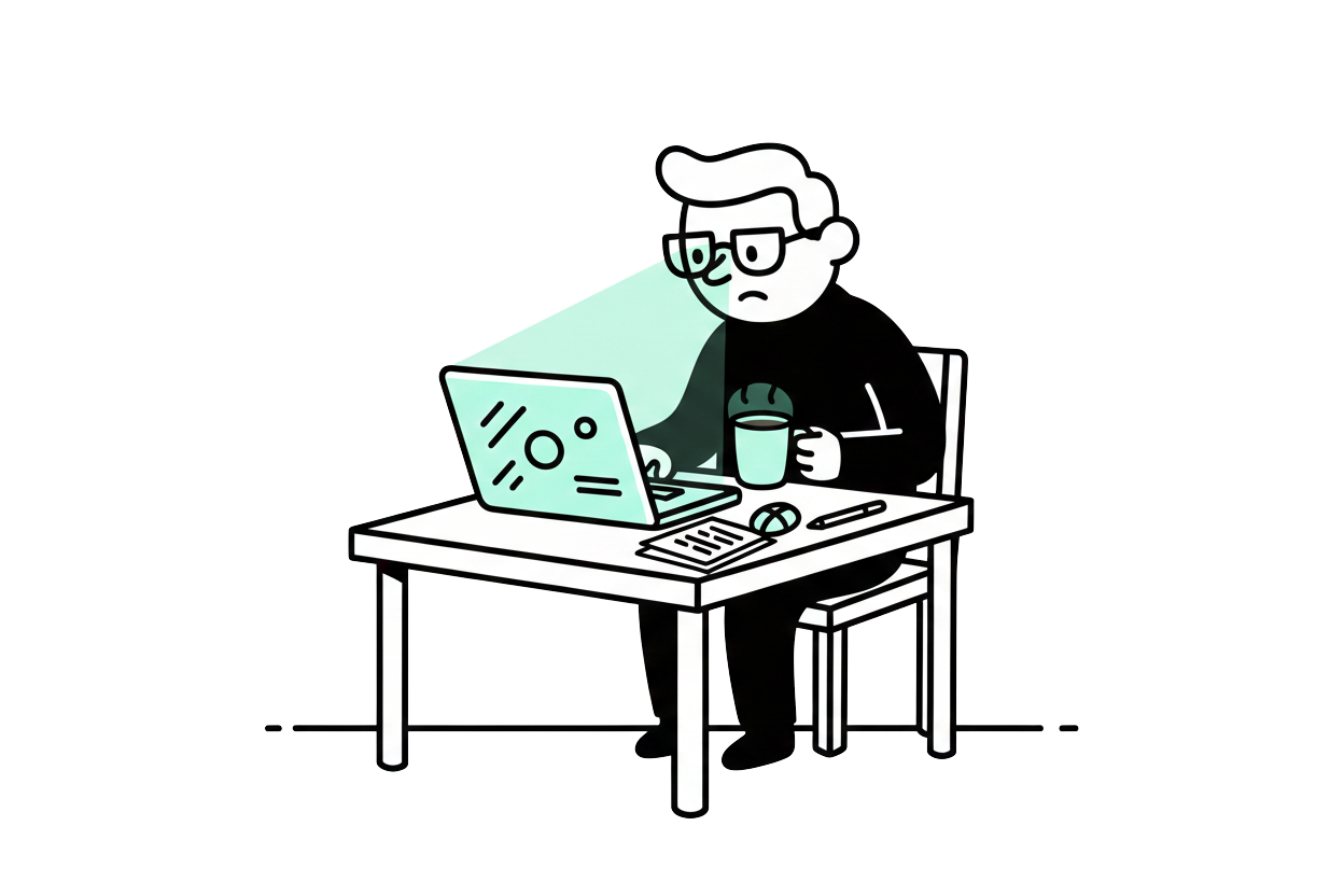 un hombre sentado trabajando y aplicando todo su conocimiento y experiencia a desarrollar un contenido de super calidad