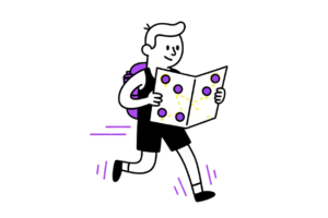 un hombre correiendo y representando en un mapa 6 puntos clave