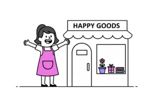 mujer feliz en su tienda por haber aplicado buenas estrategias