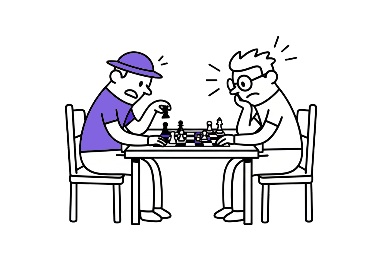 dos personas planificando un movimiento en una partida de ajedrez