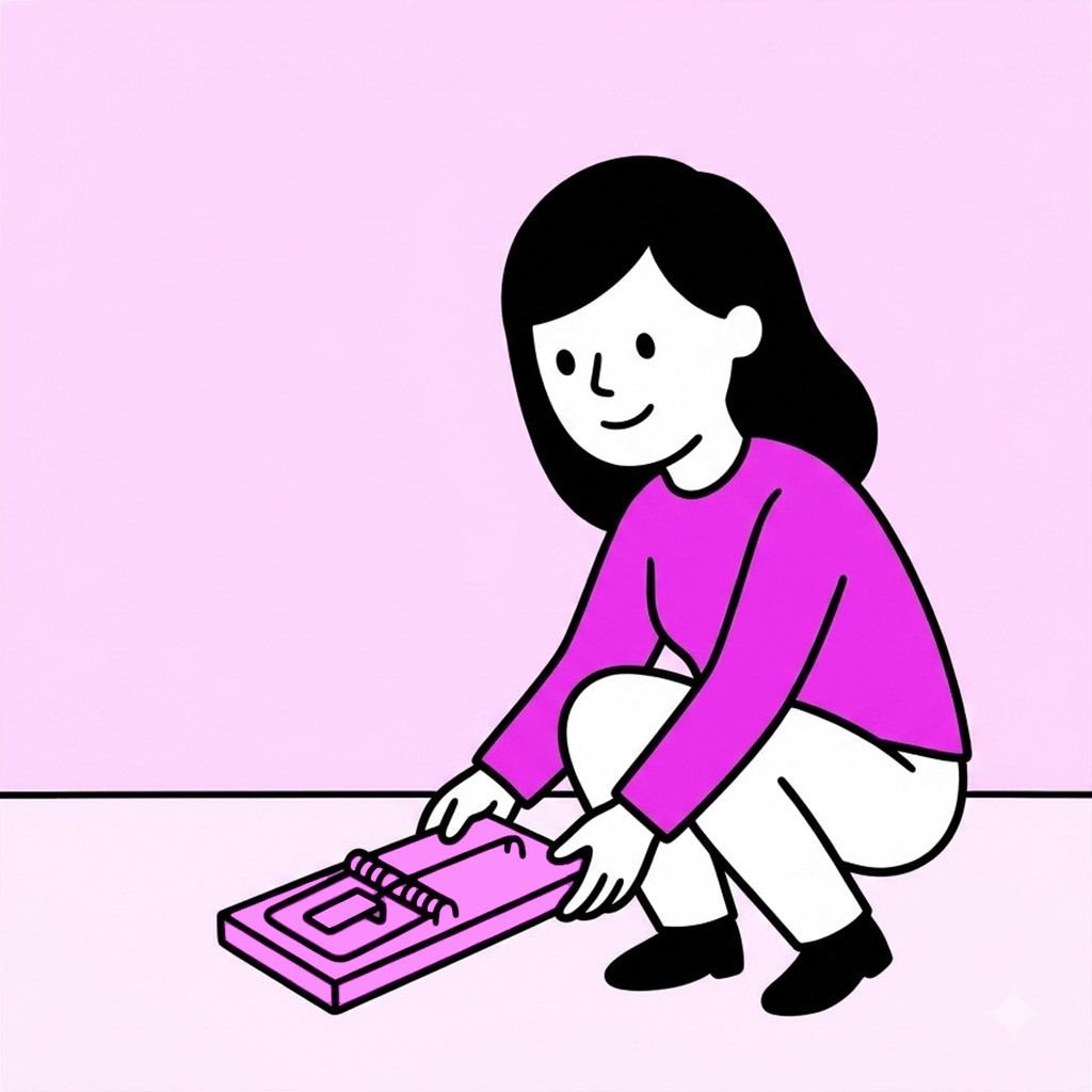 Mujer preparando una trampa como metáfora de las limitaciones ocultas de Shopify