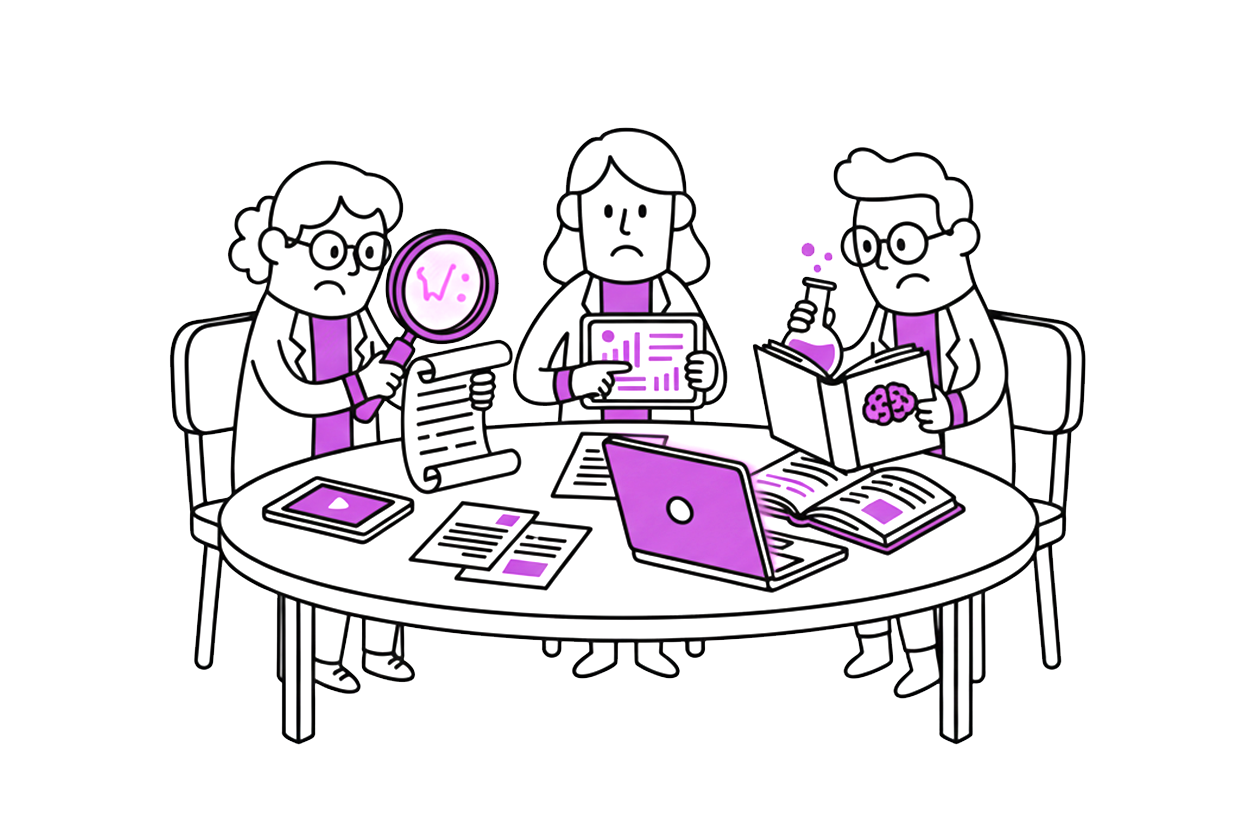 grupo de investigadores tratando de buscar la formula para fidelizar clientes