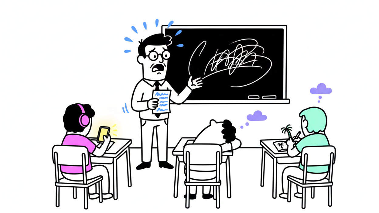 Captación vs Retención: por qué el debate está mal planteado 4 Un profesor frustrado porque sus alumnos no estan interesados en su explicación, es lo mismo que tener clientes mal captados, tu mensaje no cala en ellos.