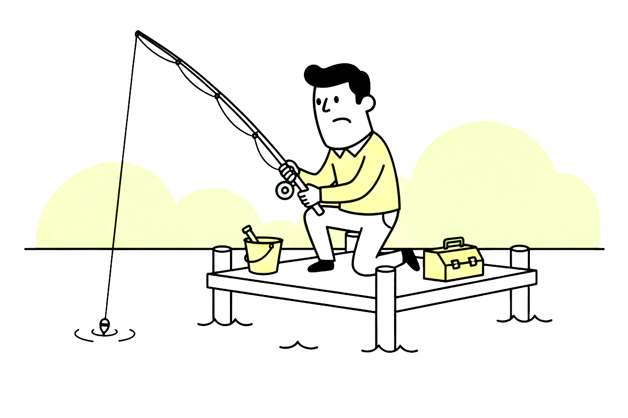 un hombre pescando representando una estrategia de captación de clientes