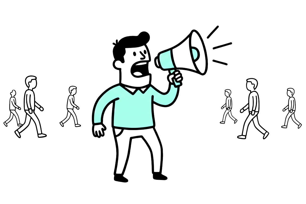 hombre con un megafono llamando la atención