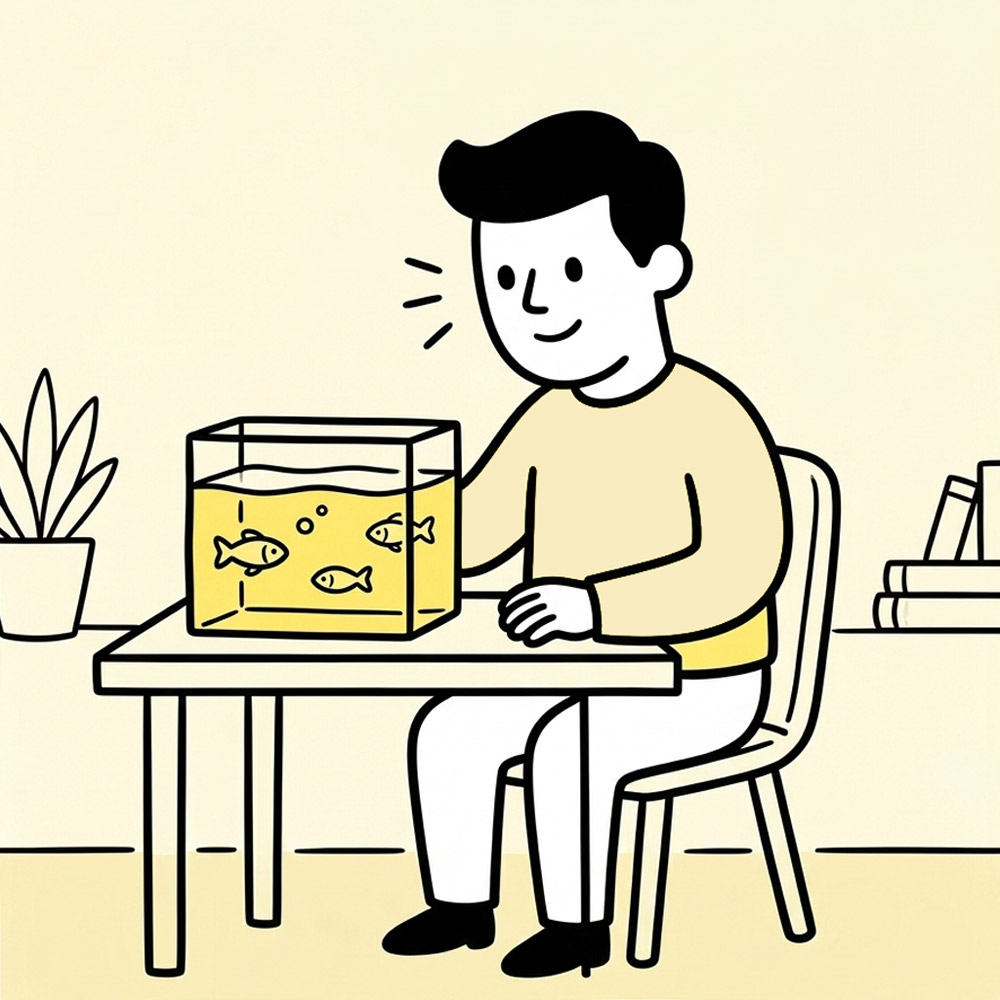 Profesional observando peces en una pecera como metáfora de la captación y la retención de clientes