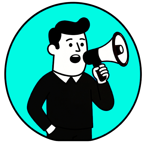 Ilustración de una persona hablando con un megáfono, representando la dependencia de la publicidad online para conseguir visibilidad.