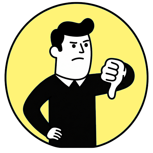 Ilustración de una persona haciendo un gesto negativo, representando contactos poco cualificados o leads que no encajan.