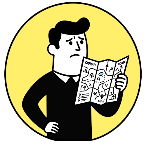 Ilustración de una persona mirando un mapa, representando un negocio que quiere crecer pero necesita un plan claro para escalar.