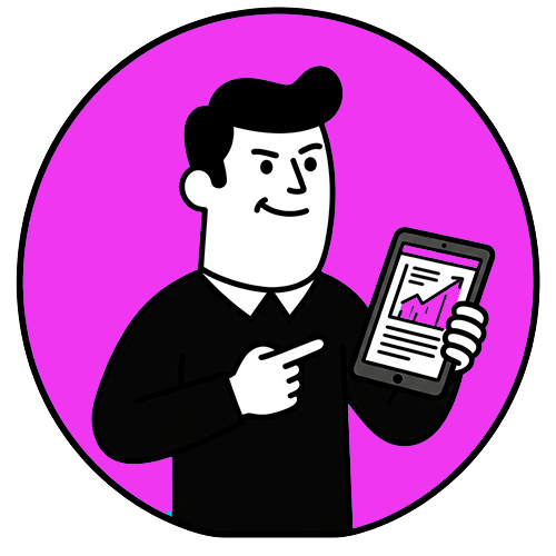 Ilustración de una persona señalando una tablet, representando una tienda online con productos y carrito pero sin ventas.