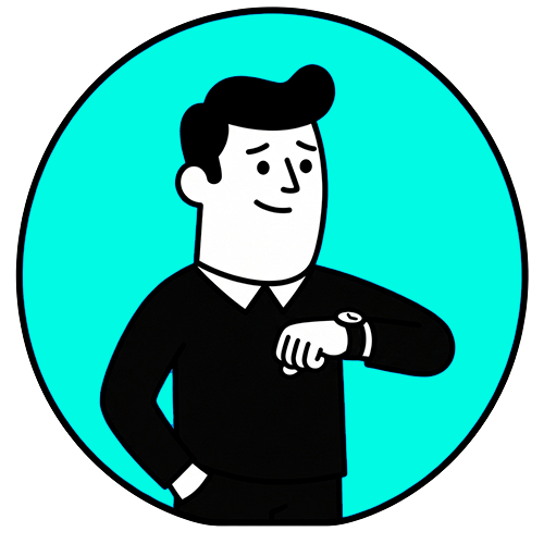 Ilustración de una persona mirando el reloj, representando visitas a una web que no generan contactos ni ventas.