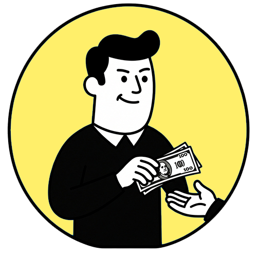 Ilustración de una persona entregando dinero, representando inversión en Ads, SEO o redes sin saber qué canales generan retorno.