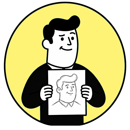 Ilustración de una persona sosteniendo un retrato, representando la dependencia del boca a boca para conseguir clientes.