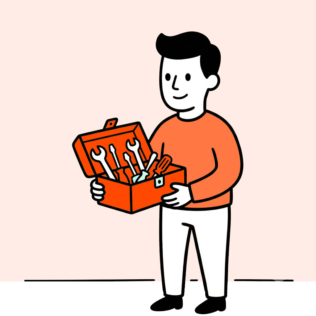Persona con una caja de herramientas como símbolo del software de marketing digital