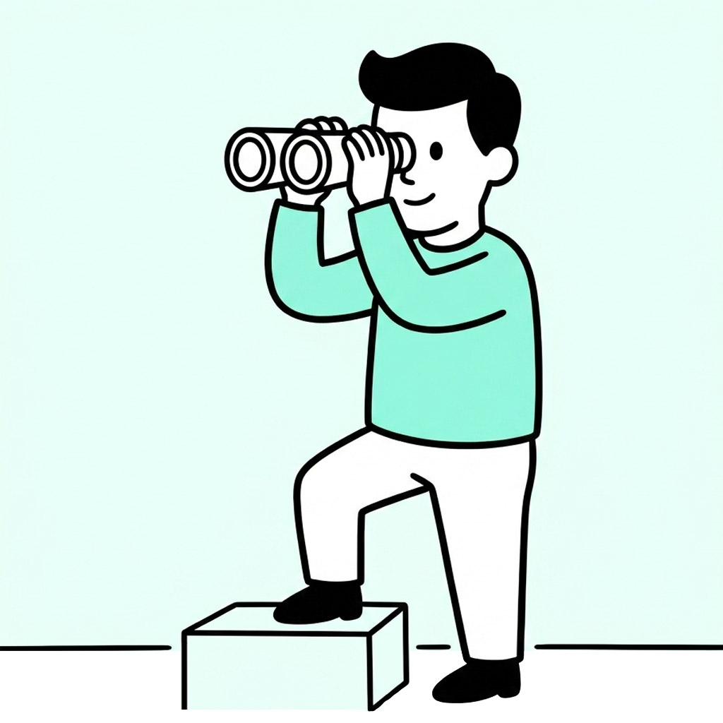 Persona observando con prismáticos como símbolo de una estrategia SEO a largo plazo