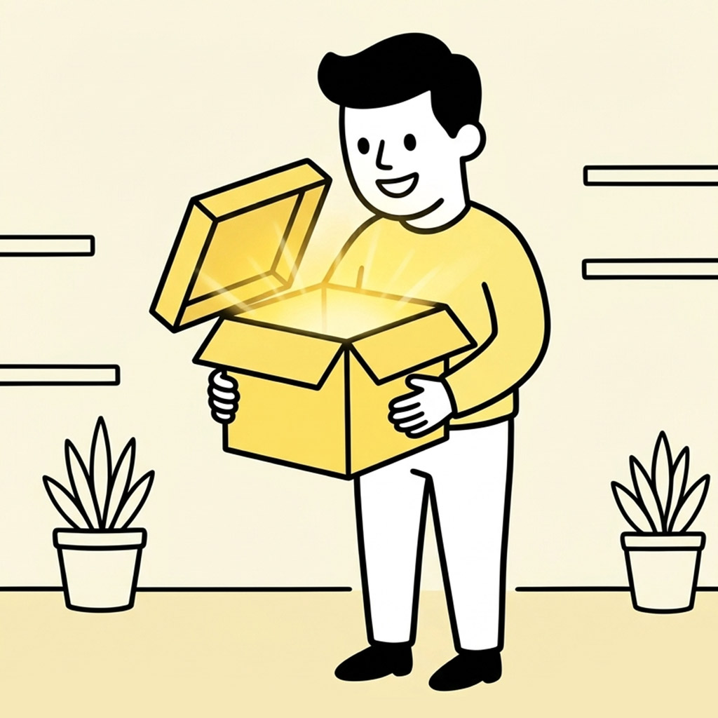 Hombre abriendo una caja que representa un lead magnet para captar clientes potenciales