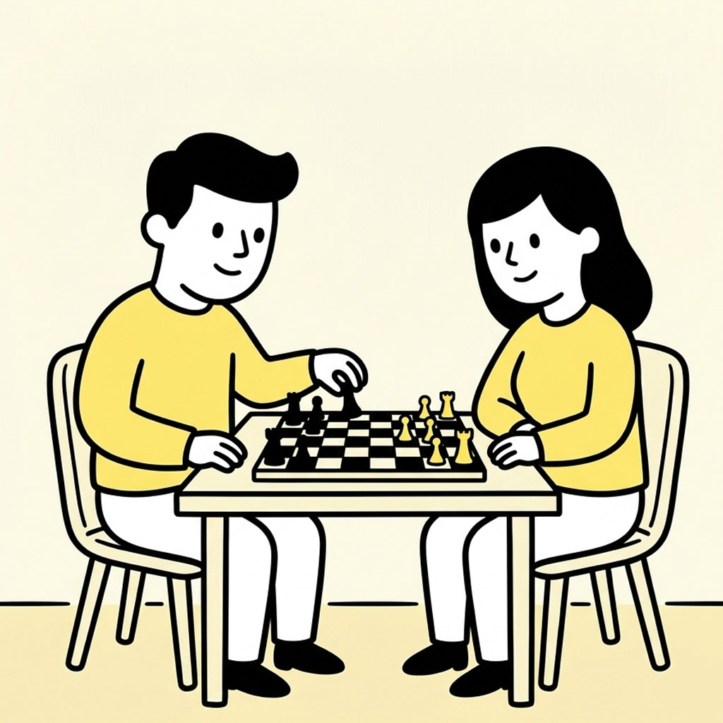 Dos personas jugando una partida de ajedrez como símbolo de estrategia digital