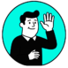 Ilustración de una persona levantando la mano, representando la necesidad de conseguir clientes de forma inmediata mediante campañas de Google Ads.