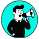 Ilustración de una persona hablando con un megáfono, representando la dependencia de la publicidad online para conseguir visibilidad.