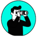 lustración de una persona mirando con prismáticos, representando un negocio que no aparece en Google cuando sus clientes buscan sus servicios.