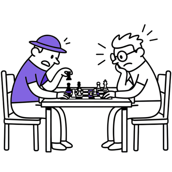 dos personas planificando un movimiento en una partida de ajedrez