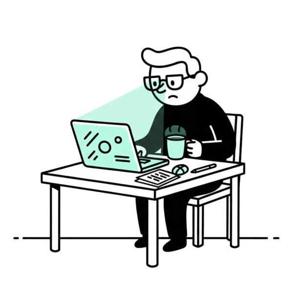 un hombre sentado trabajando y aplicando todo su conocimiento y experiencia a desarrollar un contenido de super calidad