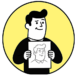 Ilustración de una persona sosteniendo un retrato, representando un negocio que depende del boca a boca